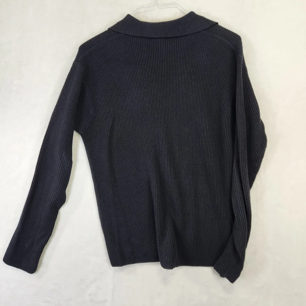 Vintage J.Crew Mens Navy Blue Ribbed Cotton Polo Sweater Made in Hong‎ Kong S